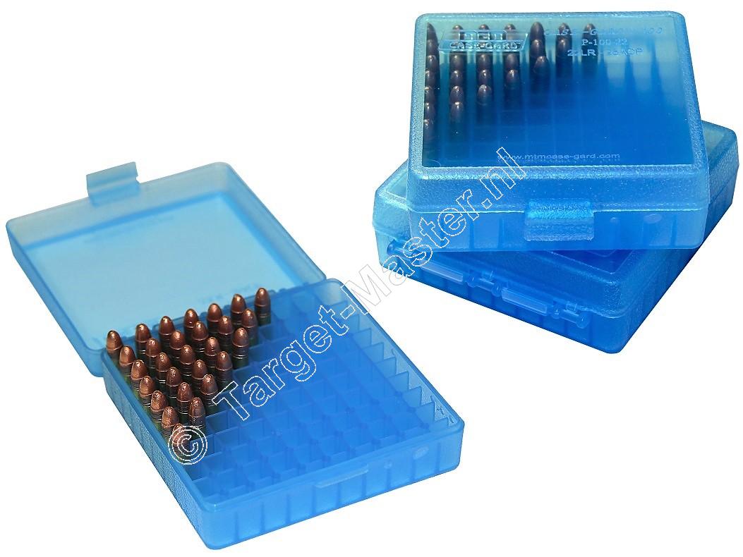 MTM P100-22 Flip-Top Ammo Box CLEAR BLUE content 100